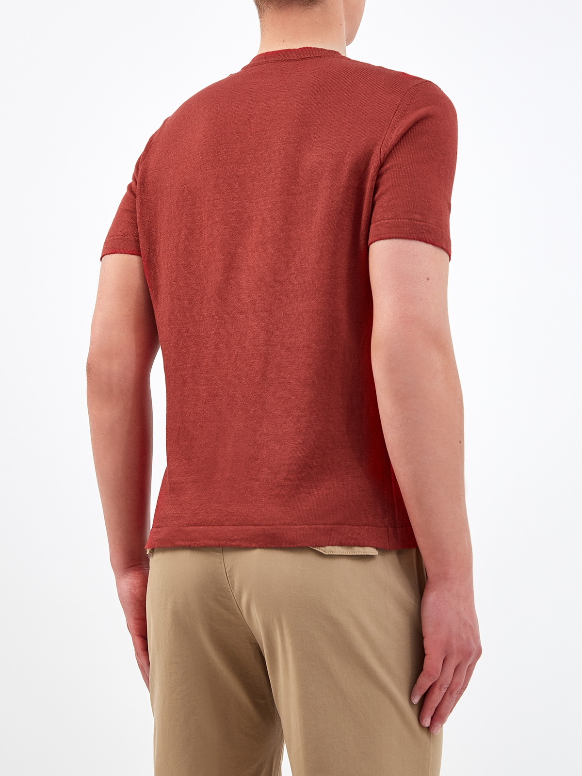 Тонкая футболка из конопляной пряжи с принтом в стиле леттеринг ELEVENTY, цвет бордовый, размер 48;46 - фото 4